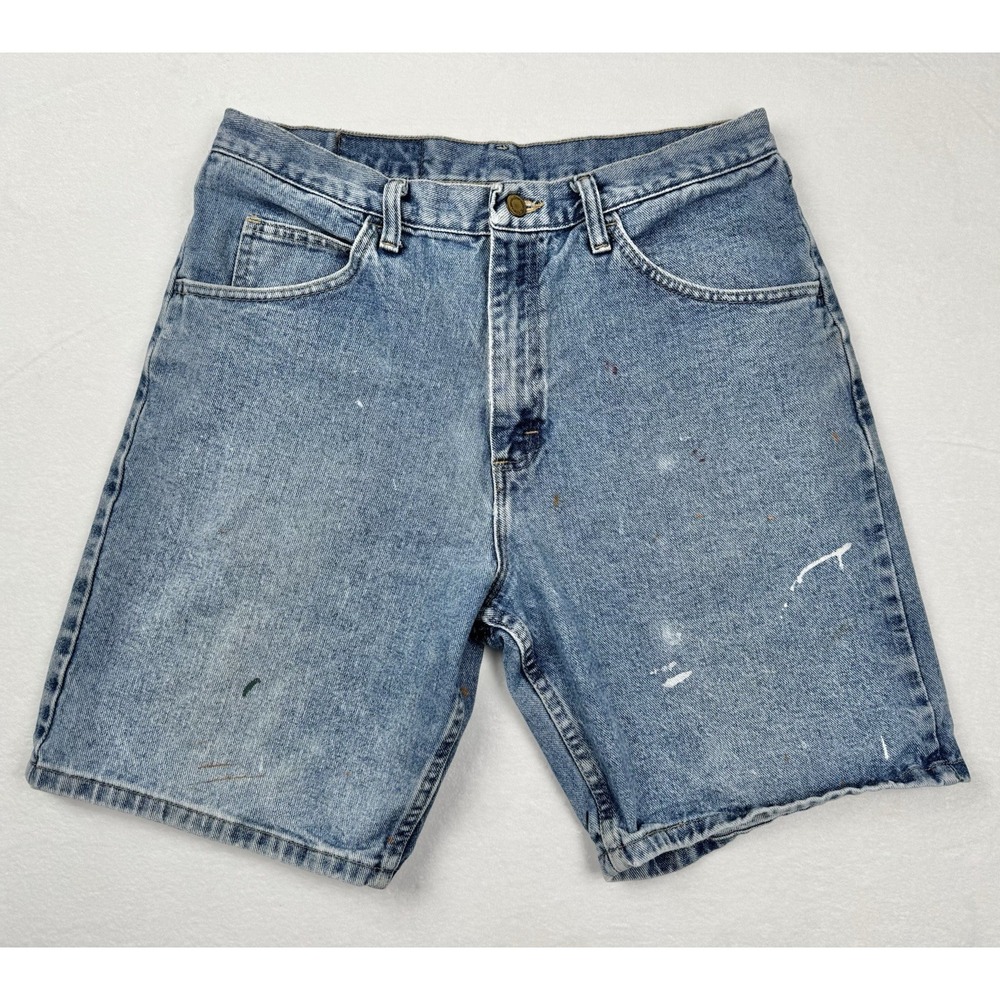 Wrangler Denim Shorts Men's 33 Blue Distressed Paint Splatter Vintage‎ Workwear